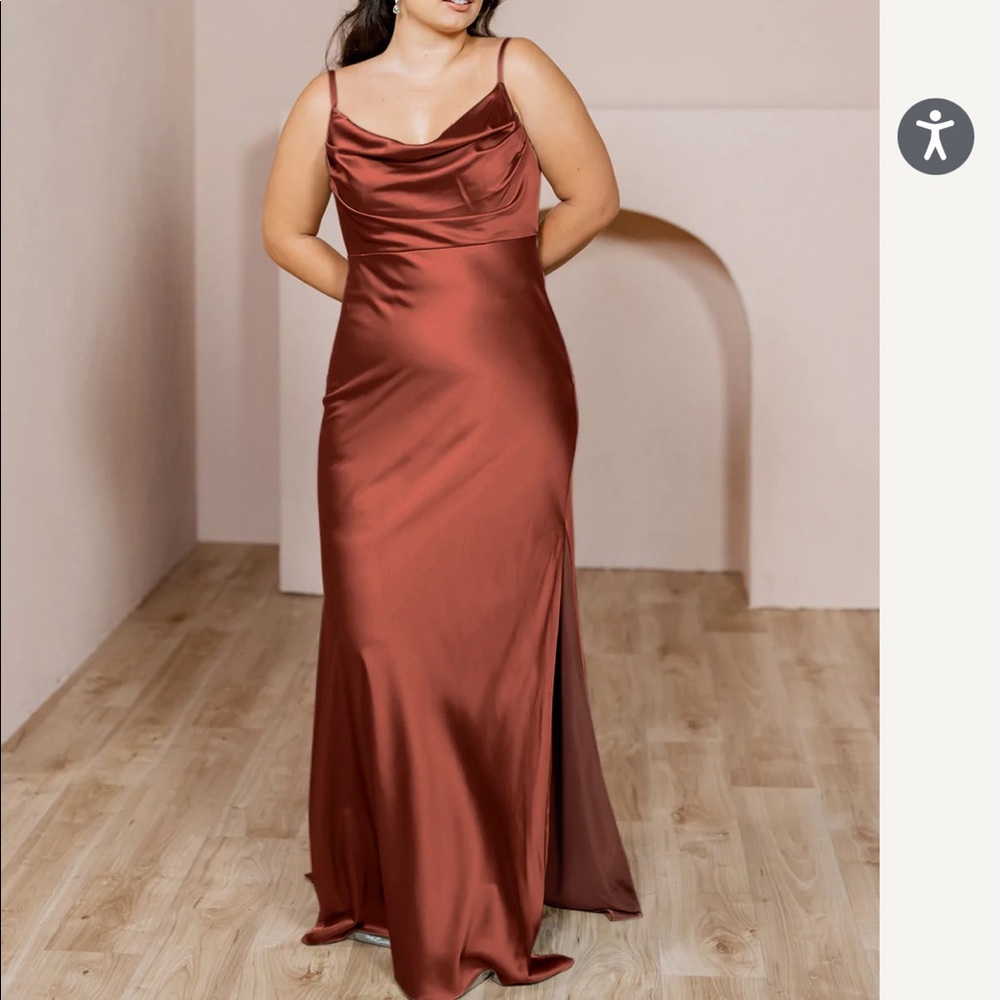 Revelry Skye Satin Dress - Terracotta Rust
